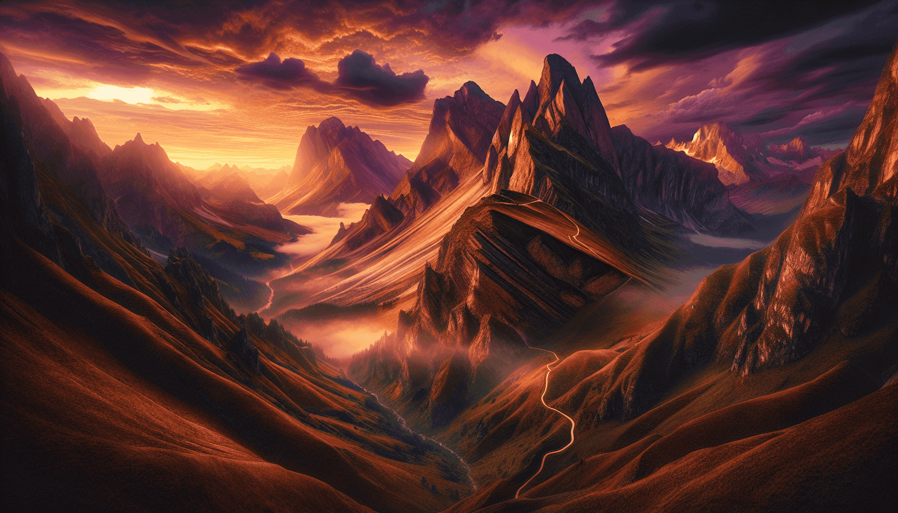 Mystical mountain at sunset